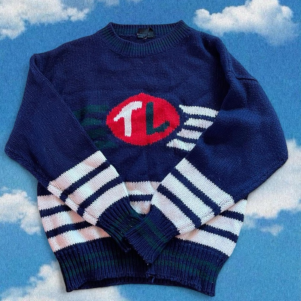Navy Blue Striped Men's Sweater